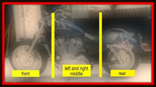 Diagram of motorcycle broken into sections for detailing by Fifty Dollar Detail.